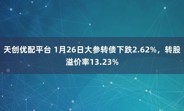 天创优配平台 1月26日大参转债下跌2.62%，转股溢价率13.23%
